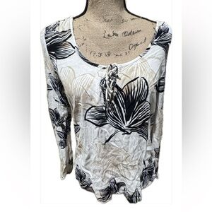 White and Black Tie Front Blouse